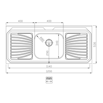 Bacia com Cuba para Cozinha Inox Sul Luxo 1,20m Inox