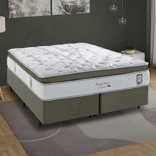 Cama Box King Herval Imperatore Eco Bamboo 193x203x73cm Molas Ensacadas - Marrom