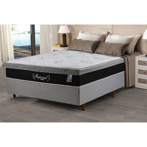 Cama Box Cristalflex Imperial Casal 138x188X60cm Molas Superlastic - Preto/Cinza