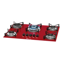 Cooktop 5 Bocas À Gás Fischer Rouge com Tripla Chama e Mesa de Vidro Vermelho - Bivolt