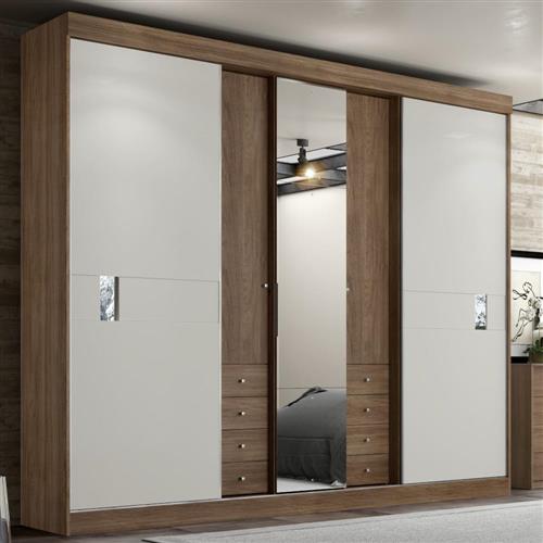 Guarda-Roupa Casal THB Sognare Glass 5 Portas 8 Gavetas com Espelho