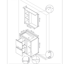 Gabinete para Banheiro com Pés Cuba embutida e Espelheira Balcony Viena 65