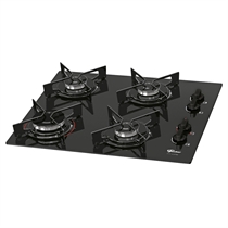 Cooktop 4 Bocas À Gás Fischer Fit Line com Mesa de Vidro Temperado e Acendimento Superautomático Preto - Bivolt