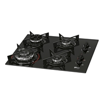 Cooktop 4 Bocas À Gás Fischer Fit Line com Tripla Chama e Mesa de Vidro Temperado Preto - Bivolt