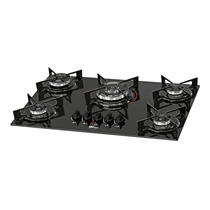 Cooktop 5 Bocas a Gás Fischer TC Fit Line com Tripla Chama Preto - Bivolt