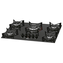 Cooktop 5 Bocas a Gás Fischer TC Fit Line com Tripla Chama Preto - Bivolt