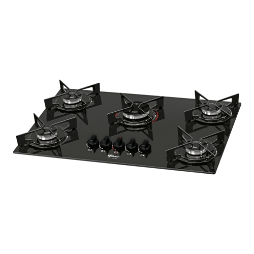 Cooktop 5 Bocas À Gás Fischer Fit Line com Mesa de Vidro e Acabamento Easy Clean Preto - Bivolt