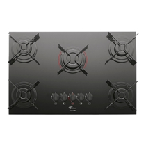 Cooktop 5 Bocas À Gás Fischer Fit Line com Mesa de Vidro e Acabamento Easy Clean Preto - Bivolt