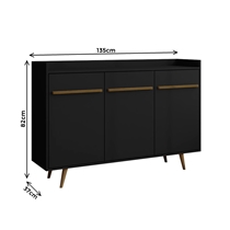 Aparador Buffet 135cm 3 Portas com Pés Palito Bechara Quartzo