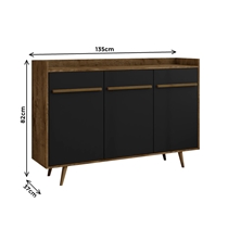 Aparador Buffet 135cm 3 Portas com Pés Palito Bechara Quartzo