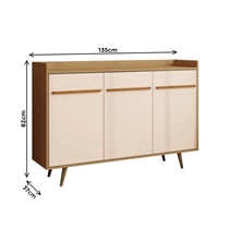 Aparador Buffet 135cm 3 Portas com Pés Palito Bechara Quartzo