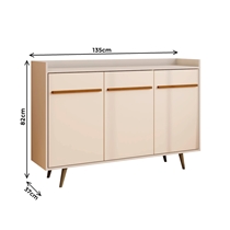 Aparador Buffet 135cm 3 Portas com Pés Palito Bechara Quartzo