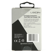 Carregador Veicular Leon AC-213C com 2 Portas USB 17W - Preto