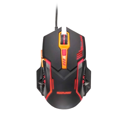 Mouse Gamer Multilaser MO270 2400 DPI USB - Preto e Laranja