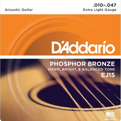 Encordoamento Daddario Violão EJ15 Phosphor Bronze, Light Extra, 10-47