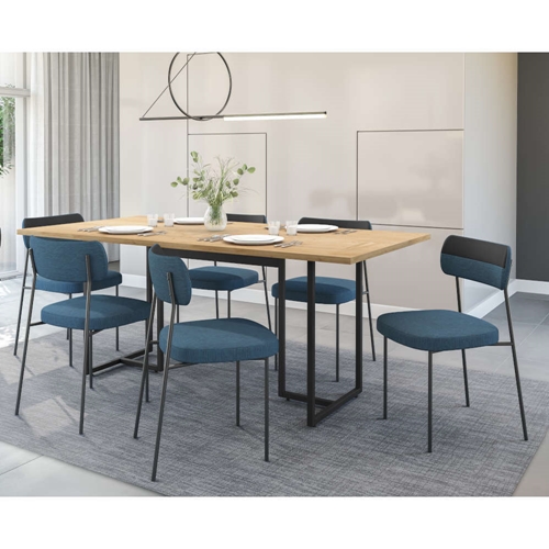 Conjunto Mesa de Jantar Seriema e 6 Cadeiras Milla Fitmobel - Preto/Nature/Azul