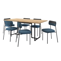 Conjunto Mesa de Jantar Seriema e 6 Cadeiras Milla Fitmobel - Preto/Nature/Azul