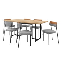 Conjunto Mesa de Jantar Seriema e 6 Cadeiras Milla Fitmobel - Preto/ Nature/ Cinza/ Caramelo