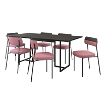 Conjunto Mesa de Jantar Seriema e 6 Cadeiras Milla Fitmobel - Preto/Rosa