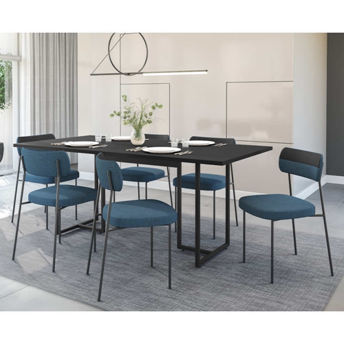 Conjunto Mesa de Jantar Seriema e 6 Cadeiras Milla Fitmobel - Preto/Azul