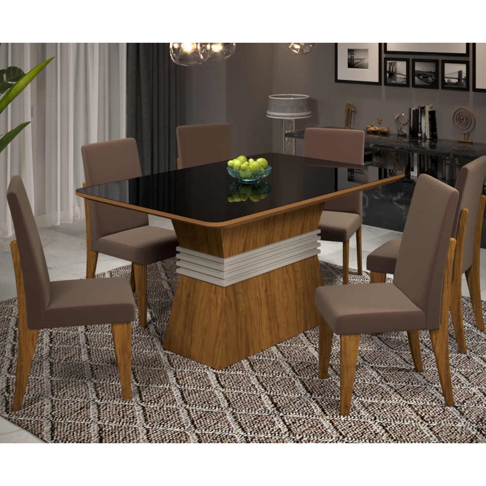 Conjunto Mesa De Jantar Everest F Vidro E 6 Cadeir Schumann