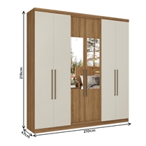 Guarda-Roupa Casal com Espelho 6 Portas 2 Gavetas THB Presence Glass