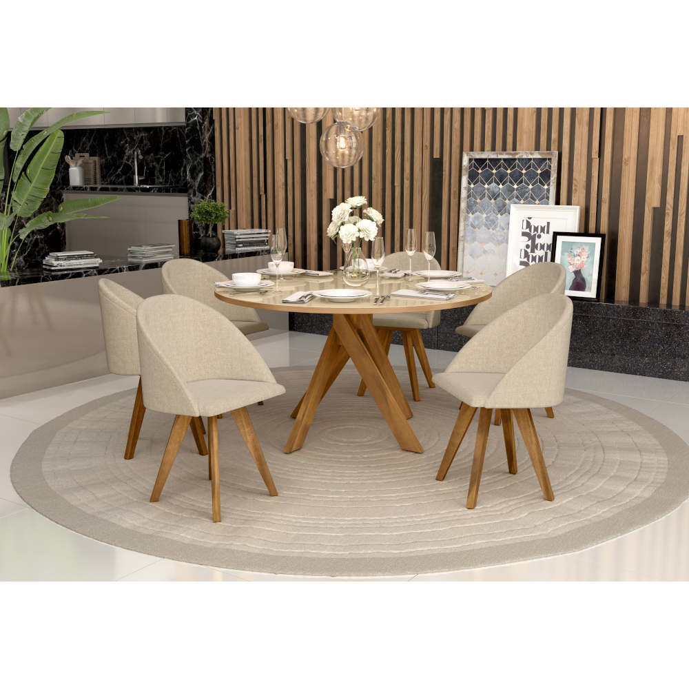 Conjunto Mesa de Jantar Mônaco c Vidro 6 Cad Madri Ma Schumann