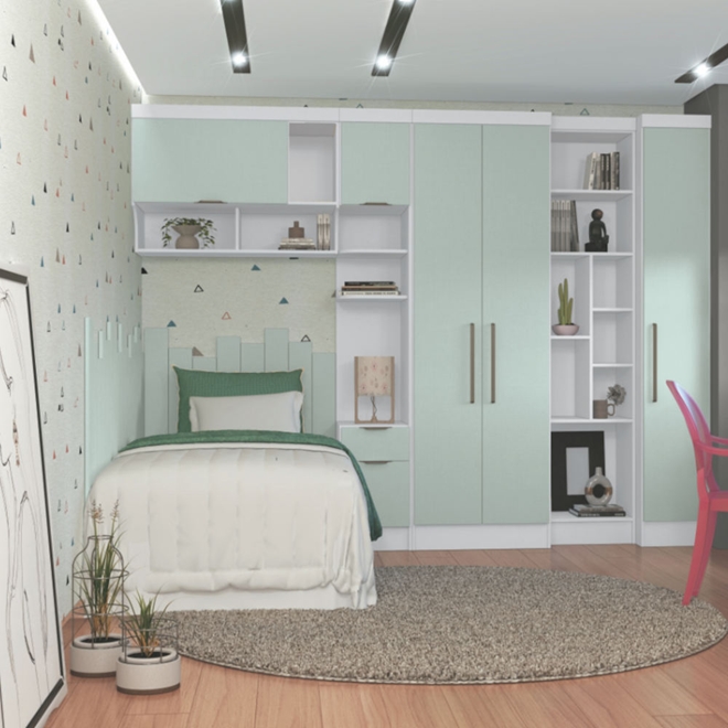 Quarto Modulado 5 Peças Castro Infinity Pistache Multisom