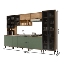 Cozinha Completa 13 Portas 3 Gavetas 100% MDF MX Móveis Toscana - Freijó/Jade