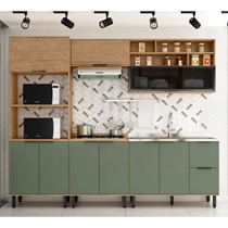 Cozinha Completa 9 Portas 3 Gavetas 100% MDF MX Móveis Toscana - Freijó/Jade