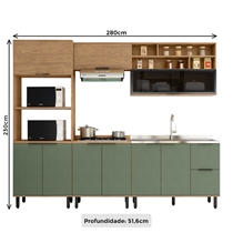 Cozinha Completa 9 Portas 3 Gavetas 100% MDF MX Móveis Toscana - Freijó/Jade