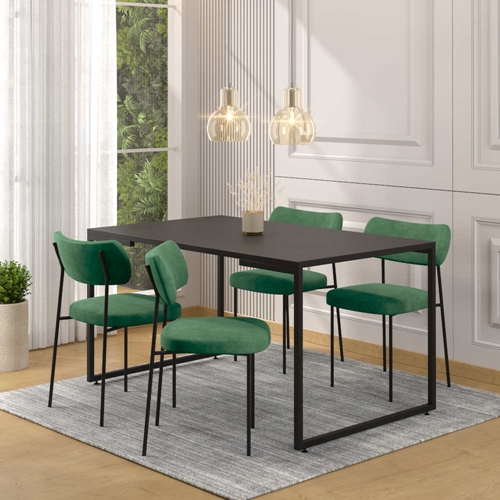 Conjunto Mesa de Jantar Porto e 4 Cadeiras Mila Fitmobel – Preto/Verde