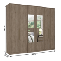 Guarda-Roupa Casal Glass 6 Portas 4 Gavetas THB Baviera