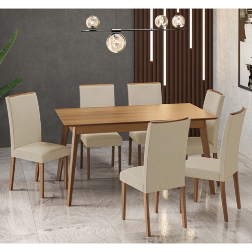 Conjunto Mesa de Jantar e 6 Cadeiras Topázio Dobuê - Imbuia/Areia