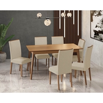 Conjunto Mesa de Jantar e 6 Cadeiras Topázio Dobuê - Imbuia/Areia