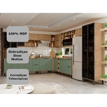 Cozinha Completa 20 Portas e 6 Gavetas 100% MDF MX Móveis Toscana - Freijó/Jade