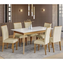 Conjunto Mesa de Jantar e 6 Cadeiras Topázio Dobuê – Off White/Areia