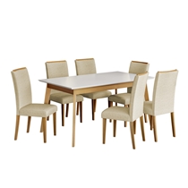 Conjunto Mesa de Jantar e 6 Cadeiras Topázio Dobuê – Off White/Areia