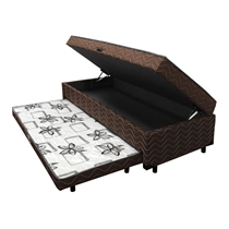 Cama Box Solteiro Conjugada Espuma D28 Somopar Nanda com Baú e Cama Auxiliar 88x188x51cm - Marrom