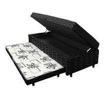 Cama Box Solteiro Conjugada Espuma D28 Somopar Nanda com Baú e Cama Auxiliar 88x188x51cm – Preto