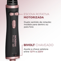 Escova Rotativa Mondial ERB01 1200W Preto/Golden Rose - Bivolt