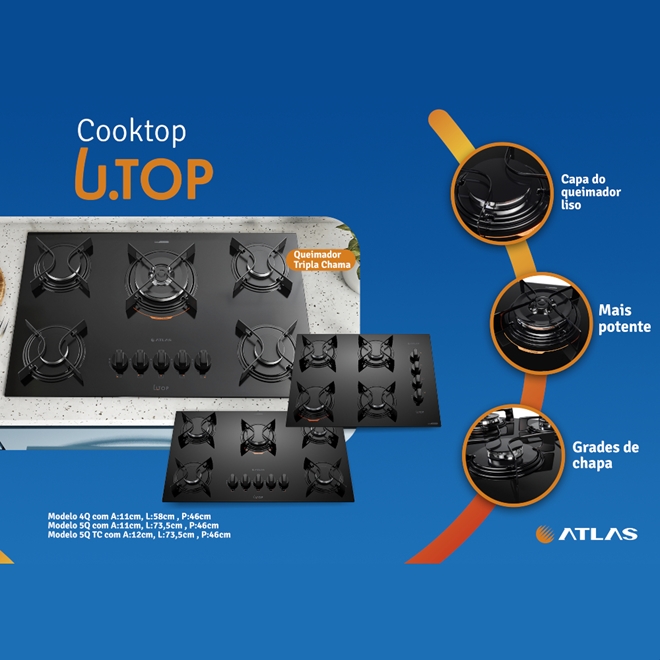 Cooktop Bocas A G S Atlas U Top Bivolt Schumann