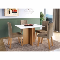 Conjunto Mesa de Jantar Mônaco e 4 Cadeiras Dubai Indekes – Freijó/Off White/Cacau