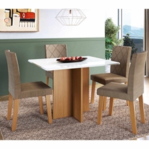 Conjunto Mesa de Jantar Mônaco e 4 Cadeiras Dubai Indekes – Freijó/Off White/Cacau