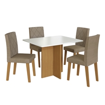 Conjunto Mesa de Jantar Mônaco e 4 Cadeiras Dubai Indekes – Freijó/Off White/Cacau