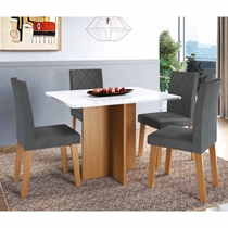 Conjunto Mesa de Jantar Mônaco e 4 Cadeiras Dubai Indekes – Freijó/Off White/Grafite