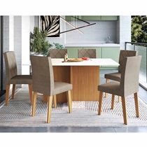 Conjunto Mesa de Jantar Mônaco e 6 Cadeiras Dubai Indekes – Freijó/Off White/Cacau