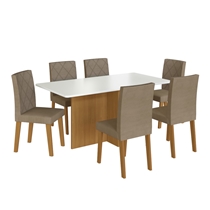 Conjunto Mesa de Jantar Mônaco e 6 Cadeiras Dubai Indekes – Freijó/Off White/Cacau