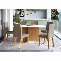 Conjunto Mesa de Jantar Mônaco e 6 Cadeiras Dubai Indekes – Freijó/Off White/Cacau