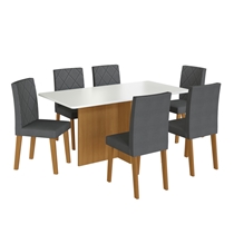 Conjunto Mesa de Jantar Mônaco e 6 Cadeiras Dubai Indekes – Freijó/Off White/Grafite